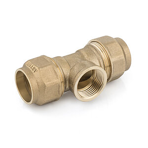 T126 RACCORDO A T FEMMINA CON ANELLO IN OTTONE